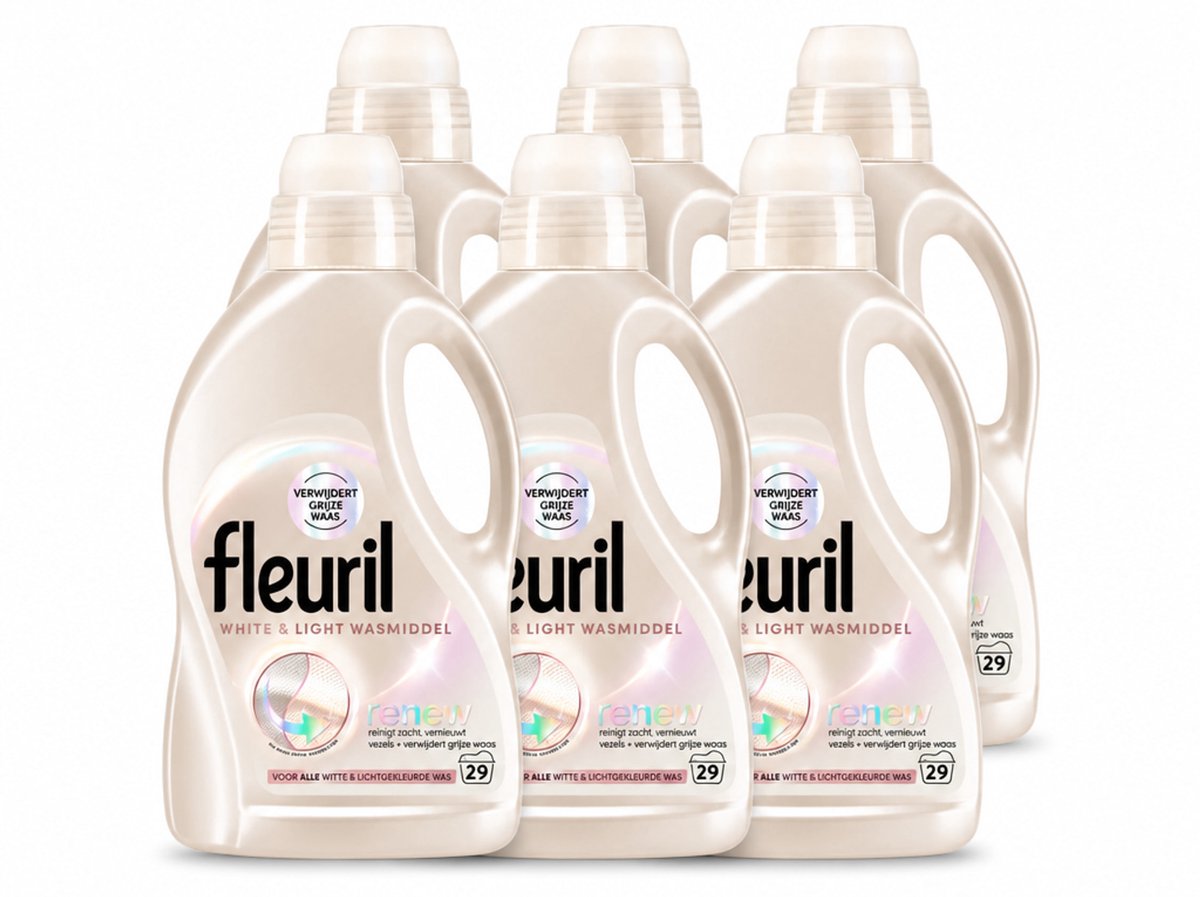 6 x Fleuril - Wasmiddel - White & Light Wasmiddel - Witte & Lichte Was - 29 wasbeurten - Voordeelverpakking - 6 stuks