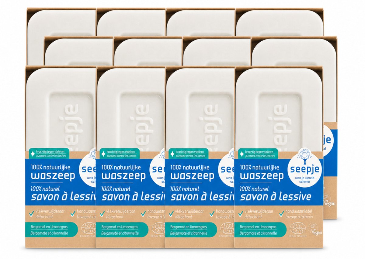 12 x Seepje - Waszeep - Handgemaakt & Natuurlijke Ingrediënten - Blok - 120 gr - Voordeelverpakking - 12 stuks