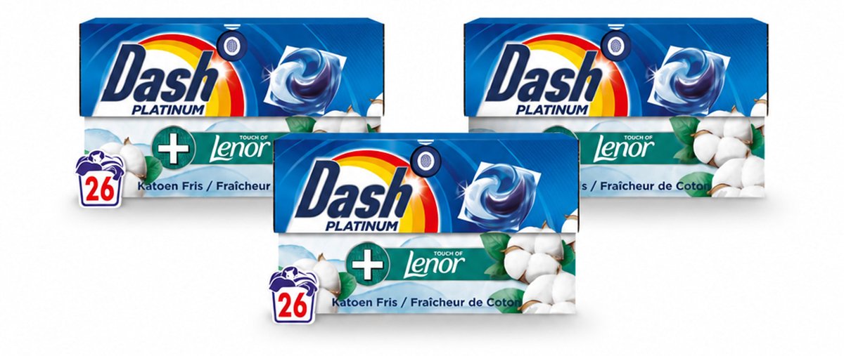3 x Dash – Wasmiddelcapsules – 4in1 Pods Katoen Fris – 26 capsules - Voordeelverpakking - 3 stuks