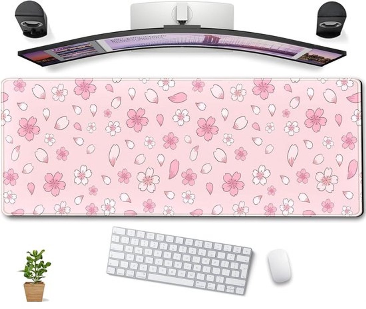 XL grote verlengde gaming bureaumat - schattige kersenbloesem - roze pastel - 80 x 30 cm