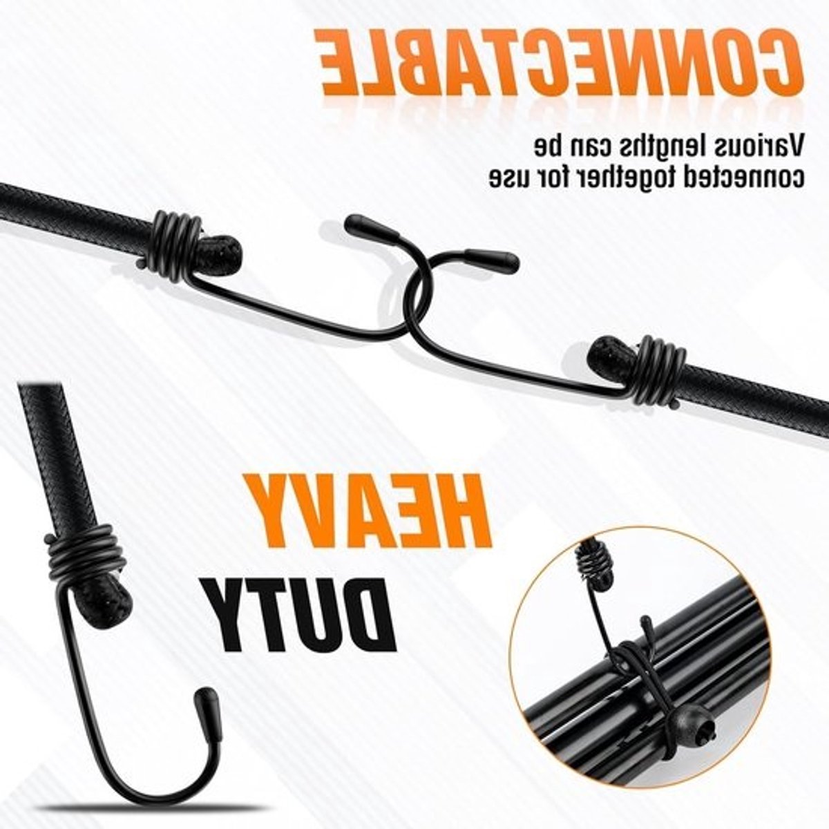 Set van 10 Elastische Spanbanden met Haken, Robuuste 100 cm en 15 cm Riemen voor Lading, Verpakking, Bagage en Kamperen