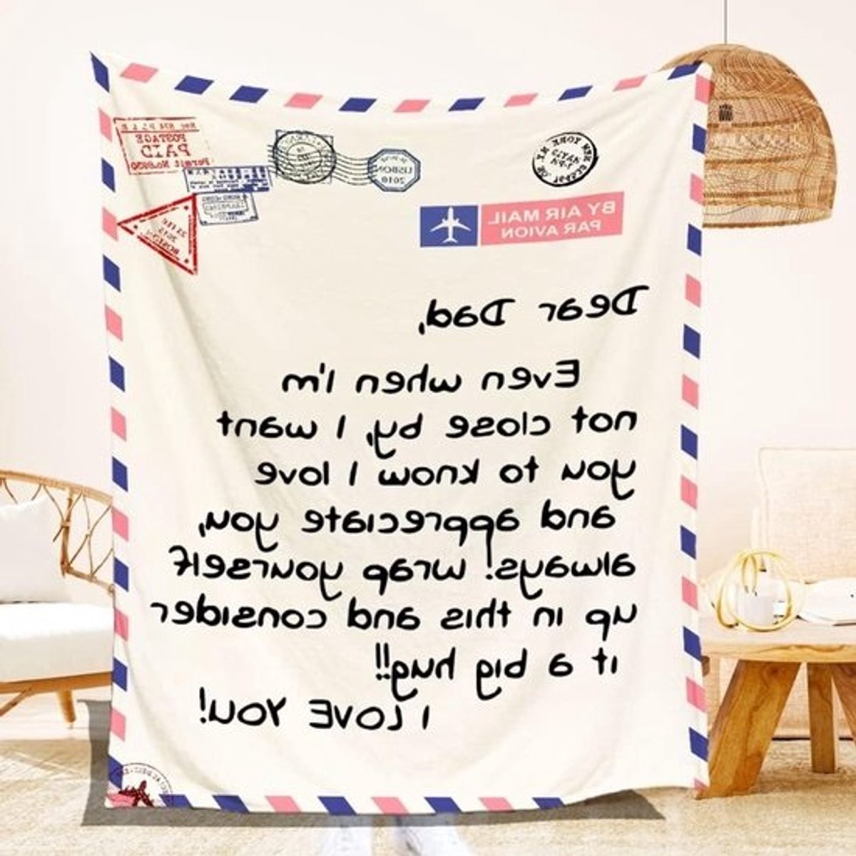 Fleece dekentje met persoonlijke brief voor vader - Cadeau van dochter of zoon - Verjaardag en Vaderdag - Zachte warme deken voor papa