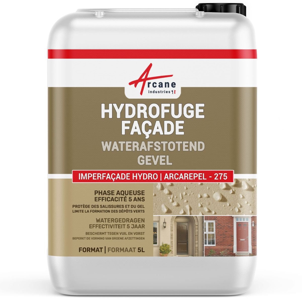 Waterafstotend middel voor waterdichting van gevels in steen, poreuze baksteen, pleister en stucwerk: ARCAREPEL - 275