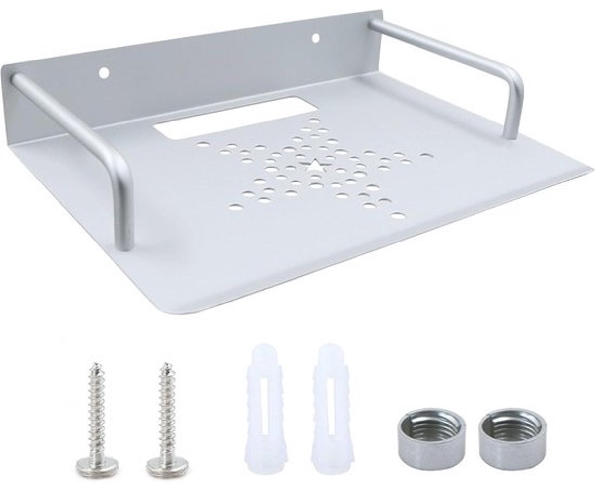 Wandhouder voor Router en Repeater - Zilveren Aluminium Opbergvak - Wandmontage - 23 x 16 cm