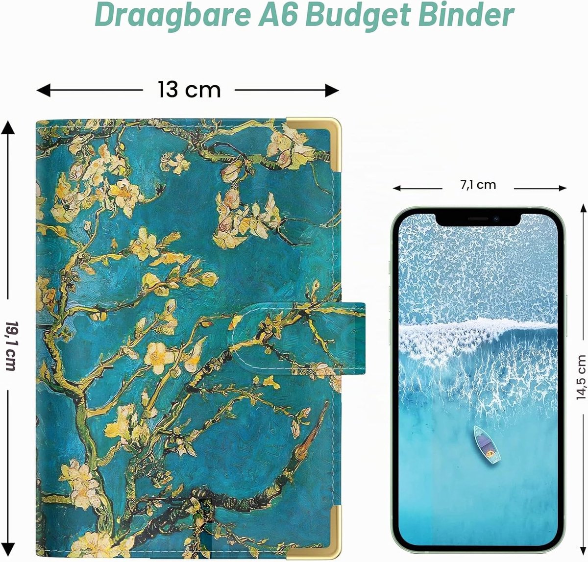 Budgetmap met enveloppen met rits, A6, geldbesparing, ringmap, geldenveloppen voor budgettering, PU-lederen budgetplanner, geldorganisator voor geldrekeningen, bloemen, voor dames,