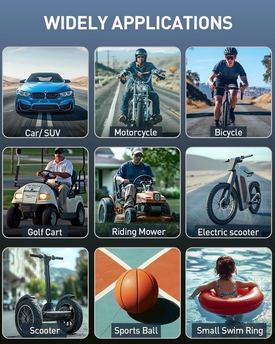 Elektrische Fietspomp - 1500mAh - Draagbare bandenpomp - Luchtcompressor - Elektrische Bandenpomp - Oplaadbaar & Draagbaar - Compressor - USB voeding - Incl. Opbergtas en 5 Opzetstukken - voor Fiets, Scooter, Motor en Auto - Zwart — afbeelding 4