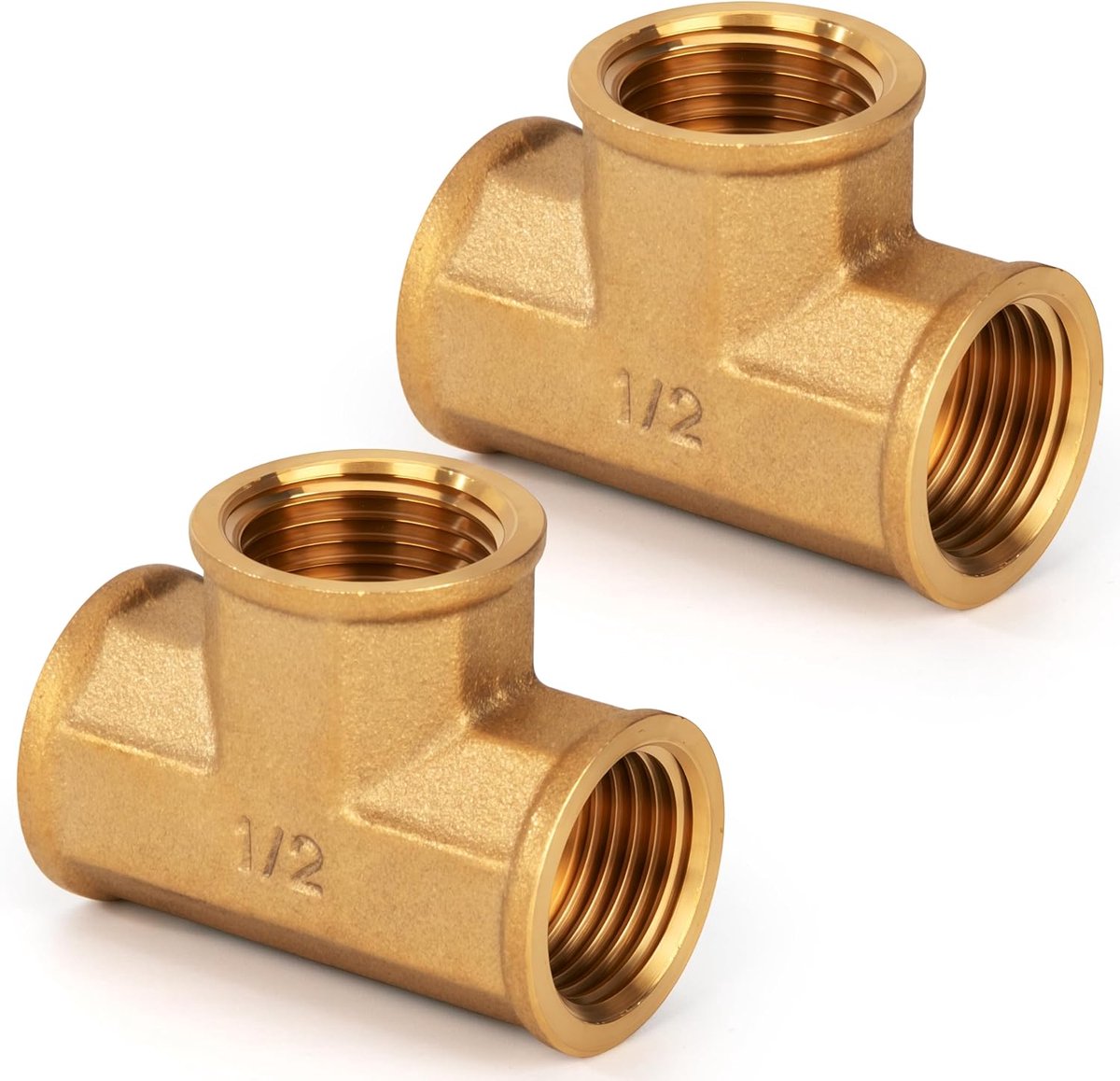 T-stuk van messing, 2 stuks 1/2 inch (vrouwelijk x vrouwelijk x vrouwelijk), gelijk T-stuk met rubber, 3-weg slangaansluiting voor water, lucht, loodgietwerk