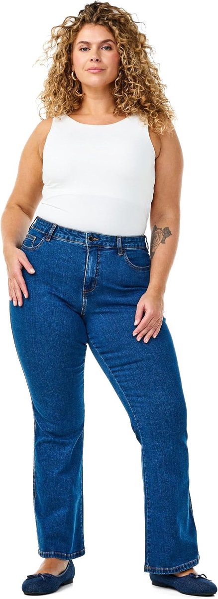 Jeans voor dames, grote maten, Ellen High Waist Bootcut Jeans met stretch, uitlopende pijpen, 5-pocket-jeansbroek van katoen, plussize broek, maat 42-56