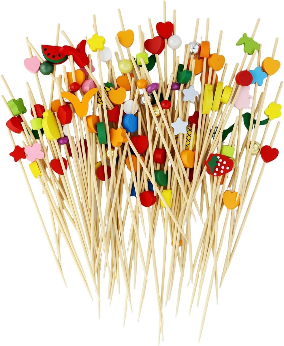 200 stuks cocktailspiesen, kleurrijke houten tandenstokers met schattige hartvormig, cocktaildecoratie, creatieve fingerfood spiesen, cocktailspiesen voor bruiloften, banketten, feesten