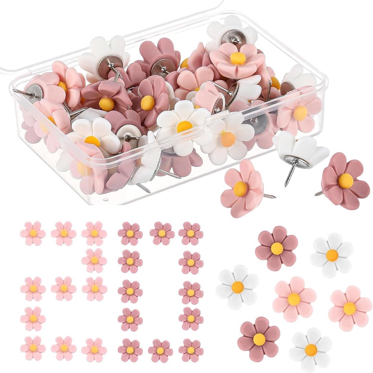 Punaises voor kurkbord, bloemenvorm, stalen punt, creatieve punaises, decoratieve punaises, schattige punaises, punaises voor prikborden, punaises voor bevestiging van papier
