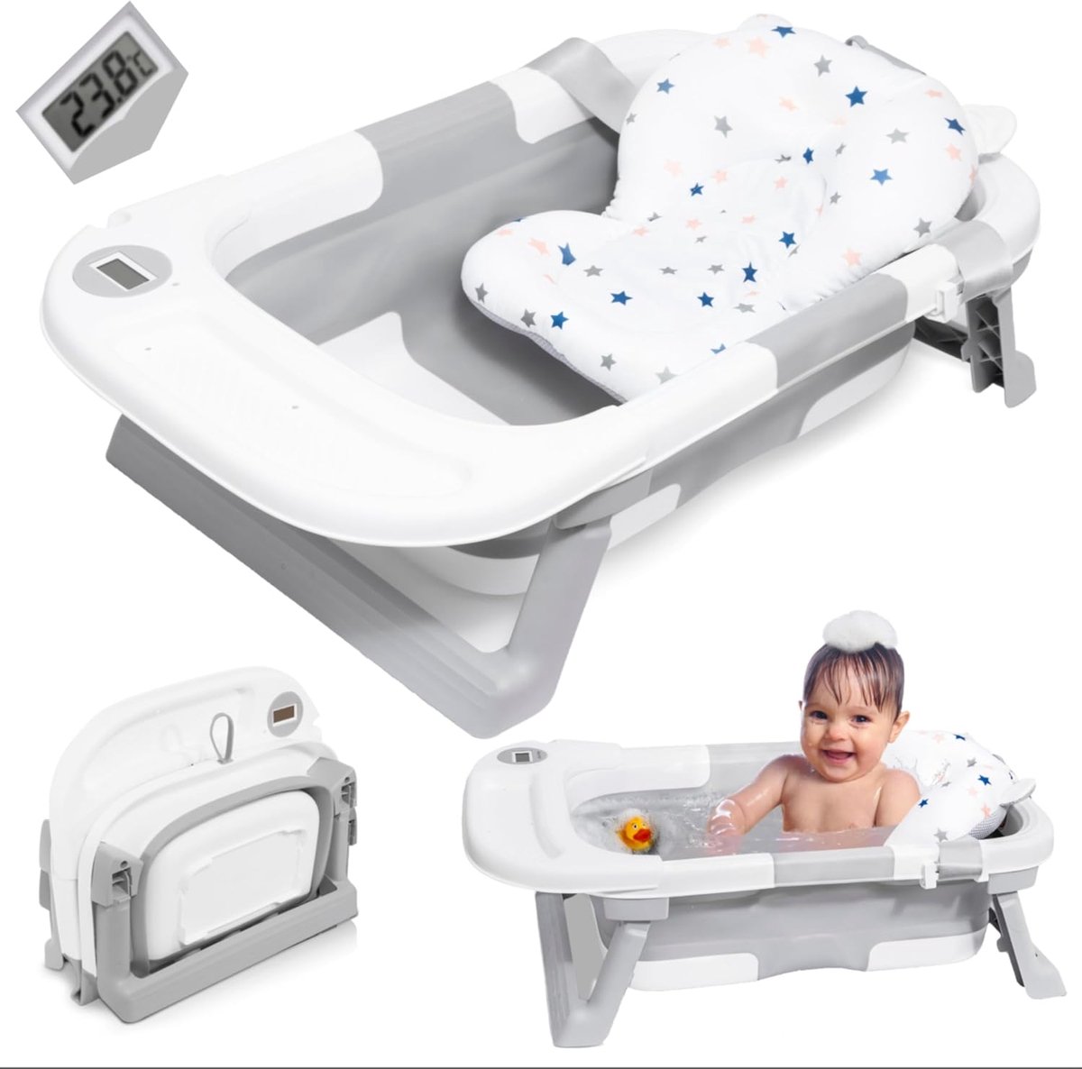 Babybadje, Opvouwbaar Babybadje, Draagbare babybadkuip, Opvouwbare Badkuipen Voor Pasgeborenen, Opvouwbare Badkuipen Voor Pasgeborenen, Met Thermometer, Peuters, Opvouwbare Peuterbadkuipen Met Badkuip
