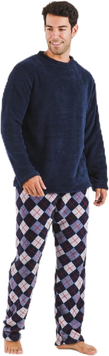 Winterpyjama voor heren, coraline-fleece pyjama met lange mouwen en lange broek, comfortabele en warme pyjamaset, herenpyjama voor de winter