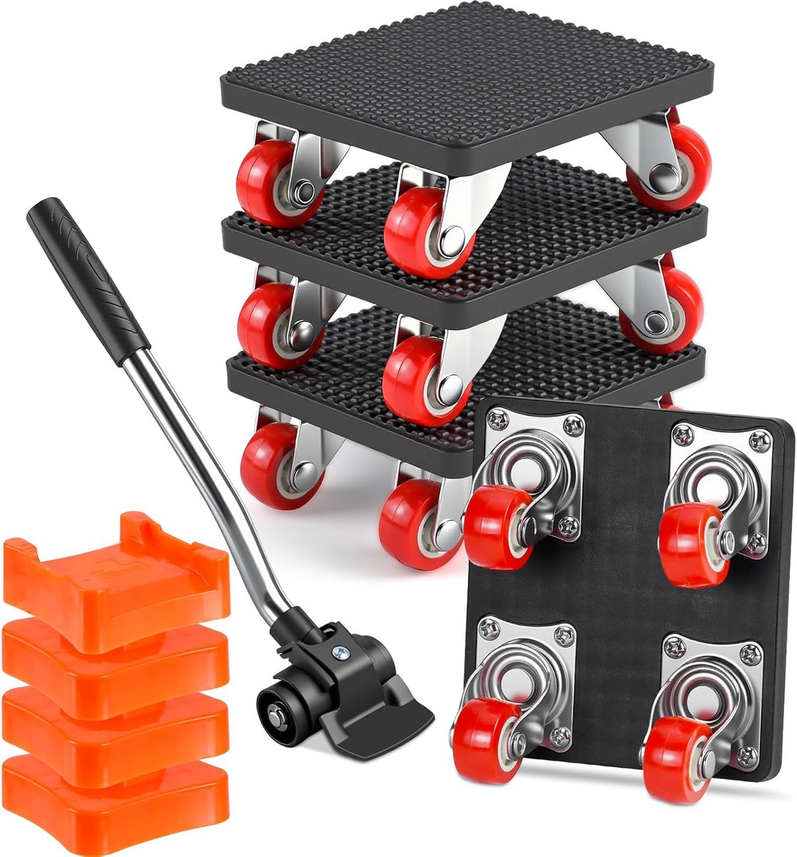 Meubelverplaatset, 4 Rolplaten & Hijspal, 500 kg Draagvermogen, 360° Draaiwielen, Meubeltransportrollerset Voor Veilig en Moeiteloos Verplaatsen van Zware Meubels,