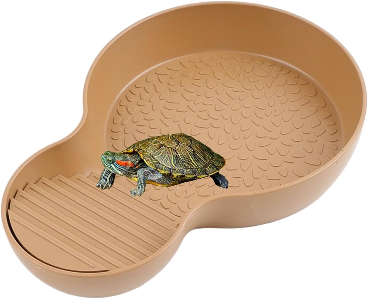 Waterbak, klein reptiel bad met oploop, schildpadden terrarium accessoires, voor kleine schildpadden, gekko's en andere kleine reptielen (26,5 × 18 × 4,2 cm)