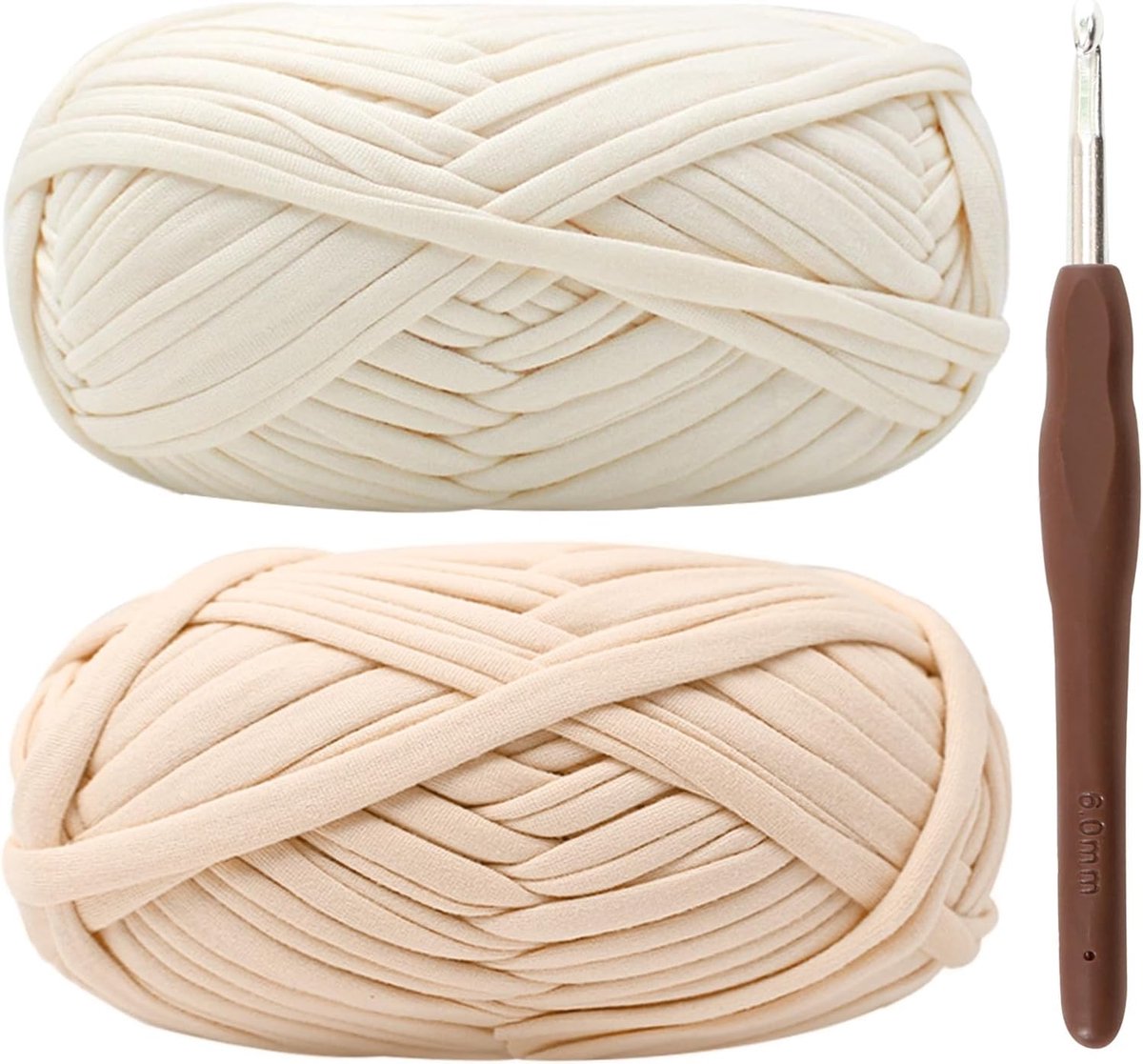 T-shirtgaren om te haken, grof haakgaren van 2 x 100 g met haak van 6 mm, perfect voor haakprojecten - beginner, vriendelijke elastische stof voor doe-het-zelf ambachten