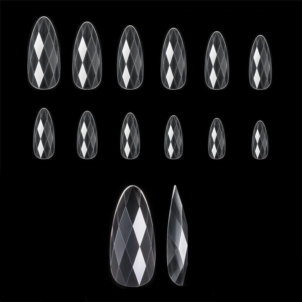 Set van 120 stuks, om op te plakken, press-on nagels, ABS, doorzichtig, ruitvormig, nageltips, set, nagelverlenging, voor dames en meisjes (A)