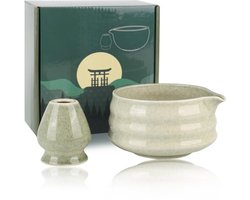 Dailygoods - 2-delige matchakomset in matchakleur - Traditionele Japanse theeceremonie - Keramische kom voor kantoor en theesalon
