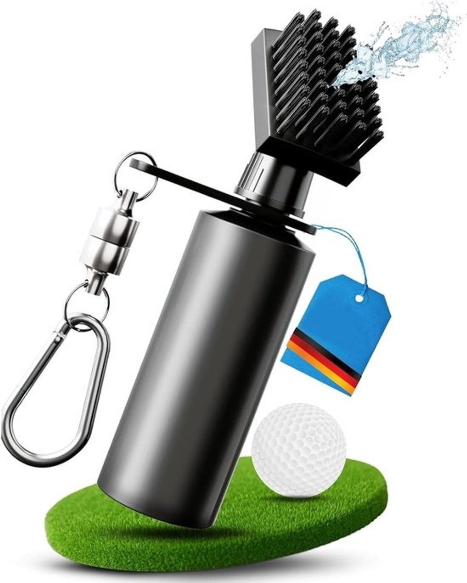 Golfclub Reinigingsborstel met 120ml Waterfles, Draagbare Borstel met Clip, Groefreiniger en Nylon Borstels, Perfect Golf Accessoire en Cadeau voor Mannen, Ideaal voor Golf Enthousiastelingen