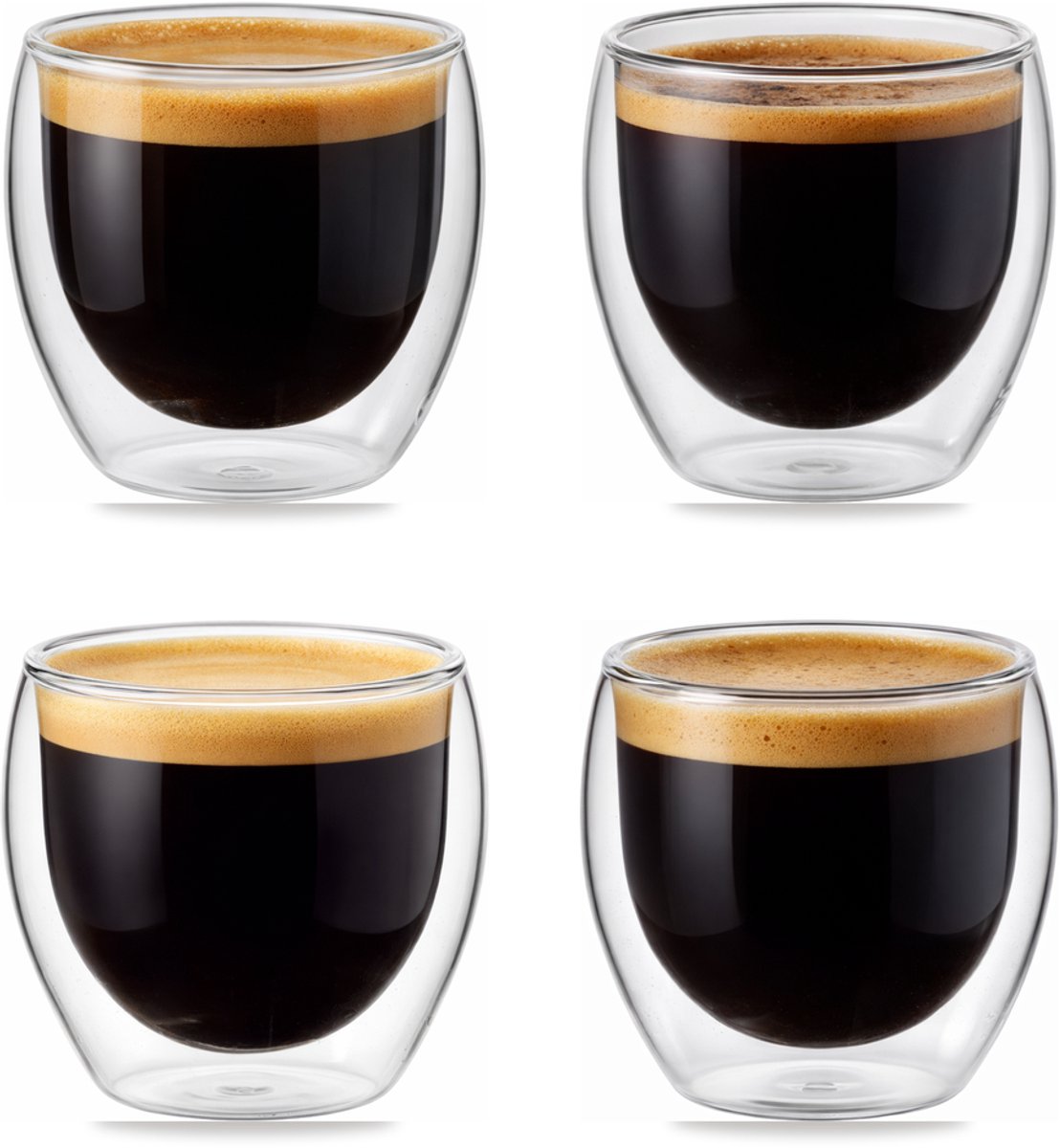 Bol.com Betrahan Handgeblazen Dubbelwandige Glazen - 150ML Set van 4 - Koffieglazen - Theeglazen aanbieding
