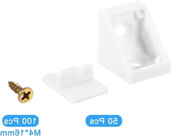 50 Stuks 17.5x20x20mm 90 Graden Plastic Hoeksteunen met Dekkap, ABS L-vormige Hoekbeugels voor Meubelreparatie, Kasten en Boekenplanken, Inclusief Schroeven voor Doe-het-zelf Projecten — afbeelding 3