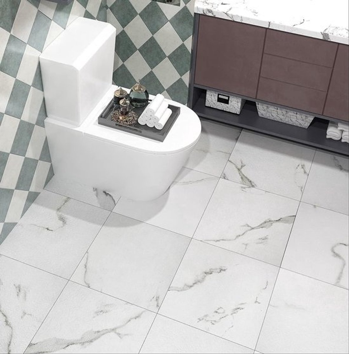 Witte Peel and Stick Vloertegel - Waterdicht - Voor Badkamer en Keuken - 30,5 x 30,5 cm - Vinyl