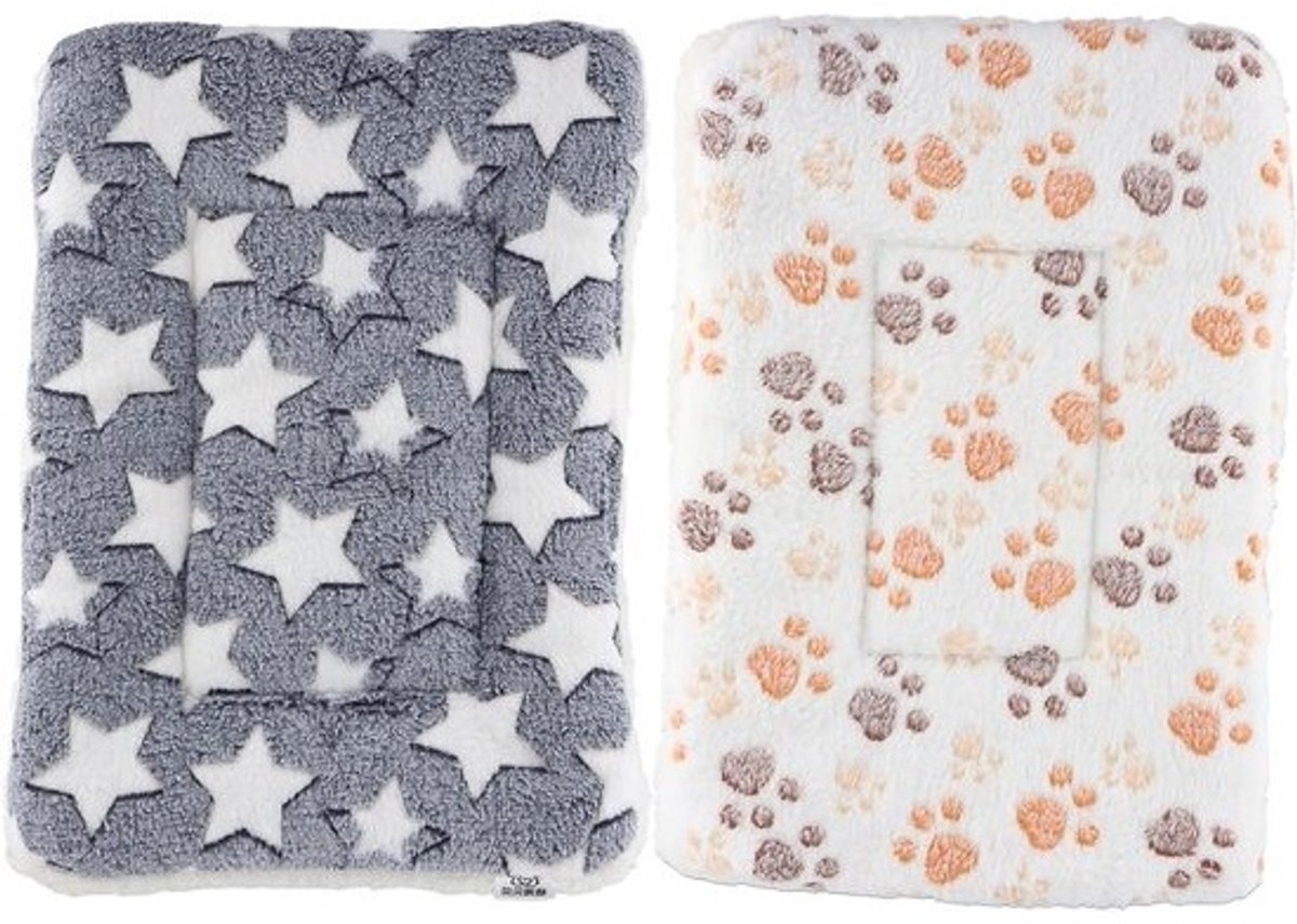 Set van 2 Zachte Pluche Dierenkleden, Warm en Comfortabel voor Konijnen, Cavia's en Kittens - 40 x 30 cm, Ideaal als Dierenbed of Dekentje