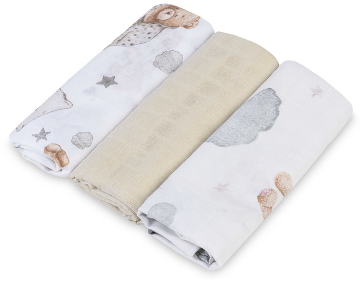 Sensillo hydrofiele luiers grijs-beige 70x80 cm 3 stuks - Mousseline