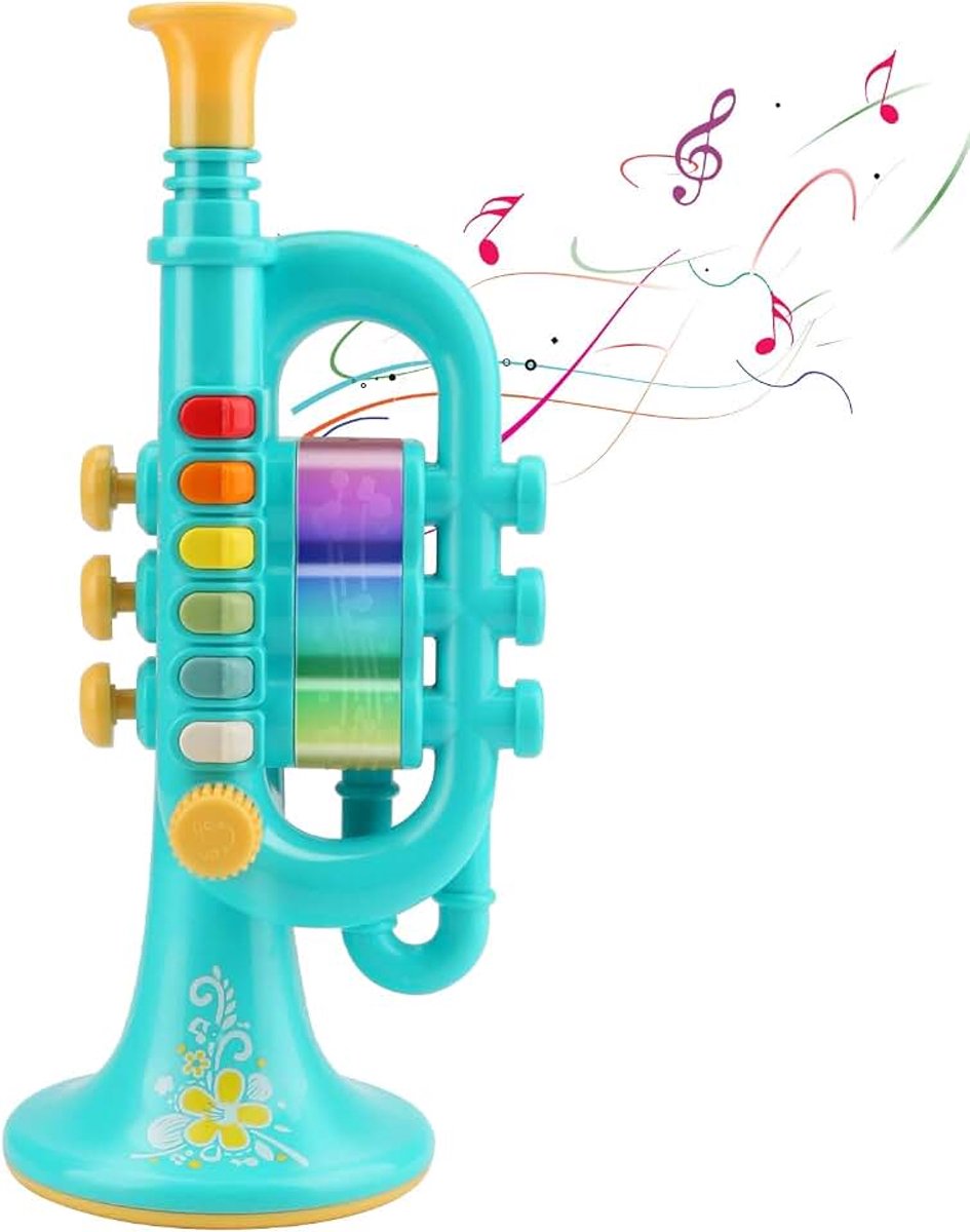 Trompetspeelgoed, CestMall Trompethoorn met muziek Draagbaar trompetspeelgoed voor kinderen Plastic trompetspeelgoed met verlicht muziekinstrument, trompetspeelgoed Geschenk voor kind Jongens Meisjes