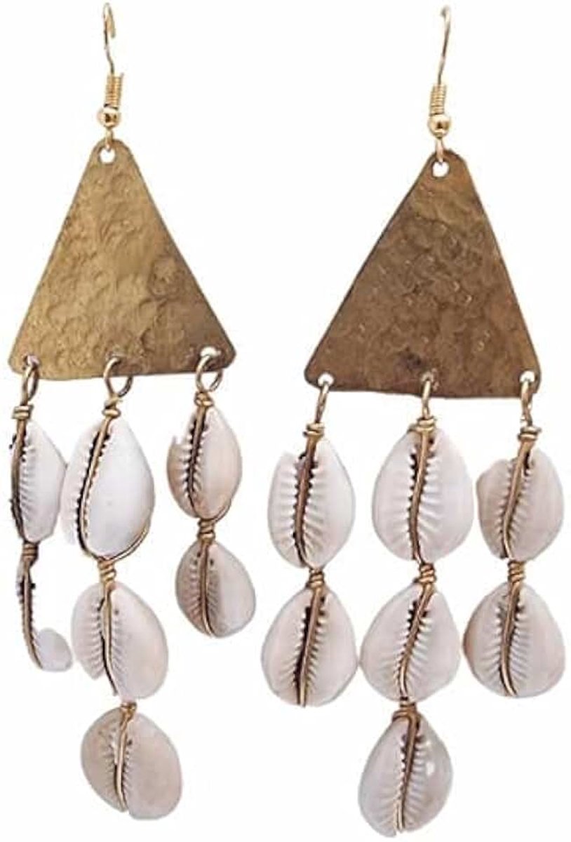 Duafe Cowrie oorbellen, Medium, Messing bot Messing cowrie Sieraden