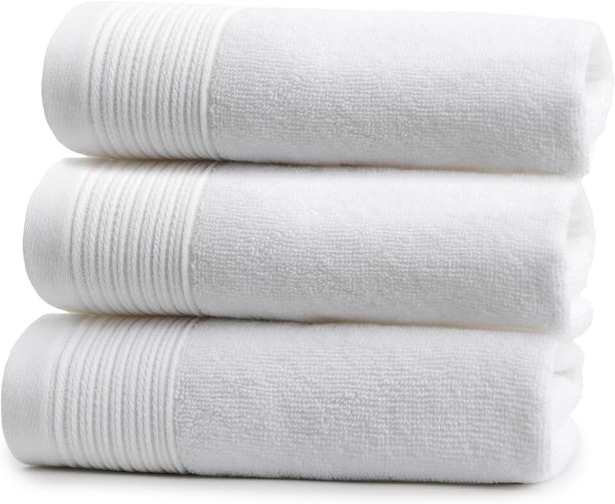 Luxe handdoekenset, 3 stuks, 100% katoen, premium low twist, 550 g/m², ultrazacht en absorberend, Oeko-Tex, Italiaans design, 3 gastendoekjes 50 x 30 cm, wit