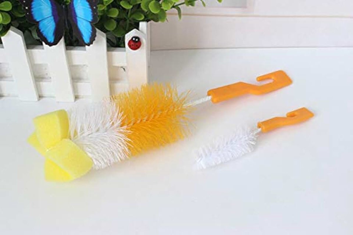 2 Stks/set Baby Fles Borstel Baby Voeden Melk Fles Borstels 360 Graden Fles Wassen Spons Schoonmaken Kit,Geel