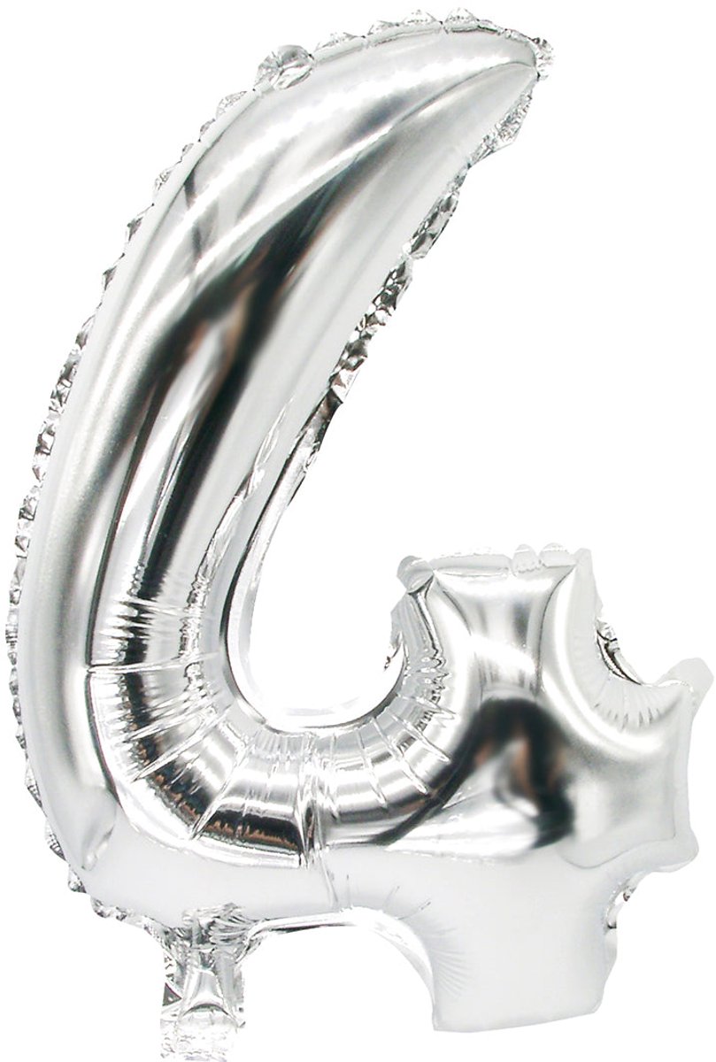 Folieballon nummer 4 zilver 43cm