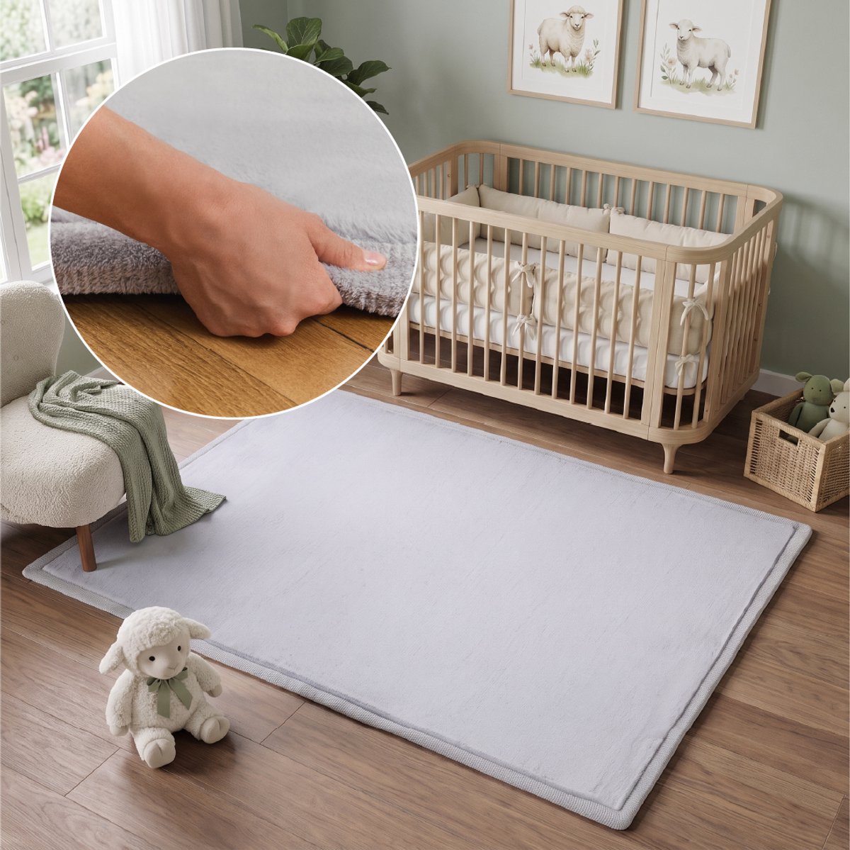 TAPISO Fluffin Kindertapijt Speelkleed Kruipkleed Lichtgrijs 30mm Wolkzacht Traagschuim Antislip Onderkant Wasbaar Onderhoudsvriendelijk 120x170