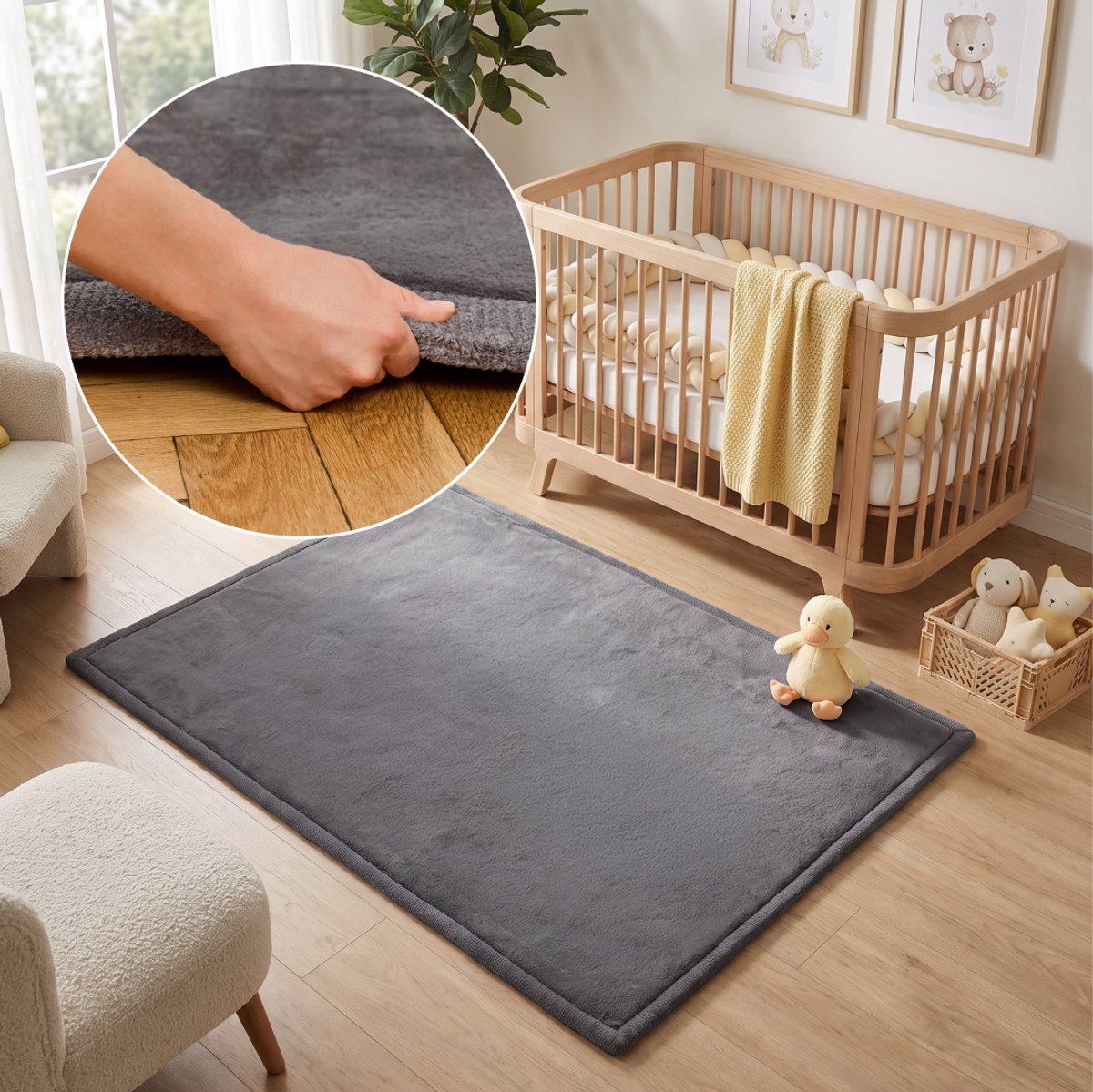TAPISO Fluffin Kindertapijt Speelkleed Kruipkleed Donkergrijs 30mm Wolkzacht Traagschuim Antislip Onderkant Wasbaar Onderhoudsvriendelijk 120x170