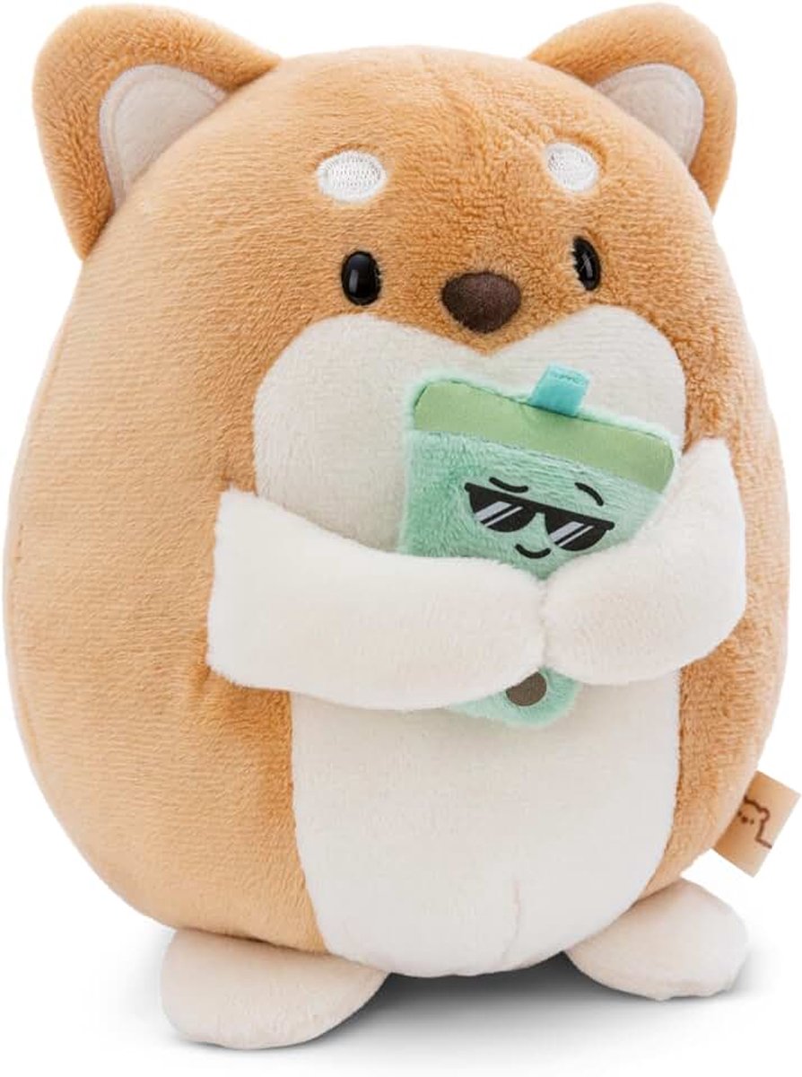 Hond Hiro 16cm met Bubbelthee in Geschenkdoos 11x12x6,5cm bruin - Zacht speelgoed gemaakt van pluche, schattig pluchen knuffeldier om mee te knuffelen en te spelen, voor alle leeftijden