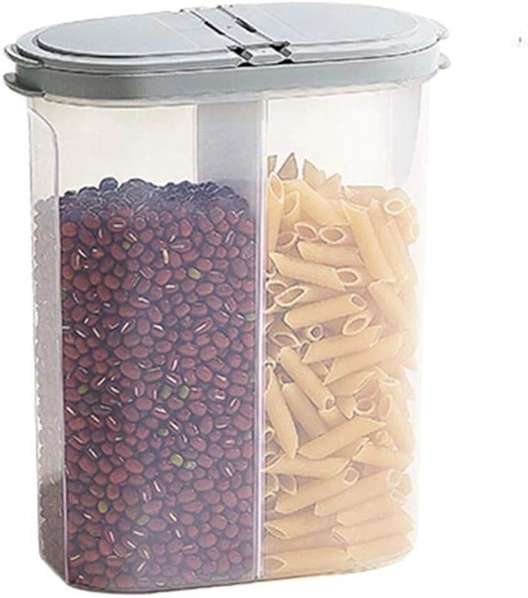 Voedsel Opbergdoos Transparant Rechthoekige Plastic Luchtdichte Containers met Deksels door Easy Snap Lock(2 Cellen Grijs)