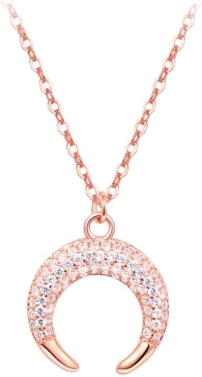Kleurige Edelstaal Dames Ketting met Maan Zirkonia Hanger