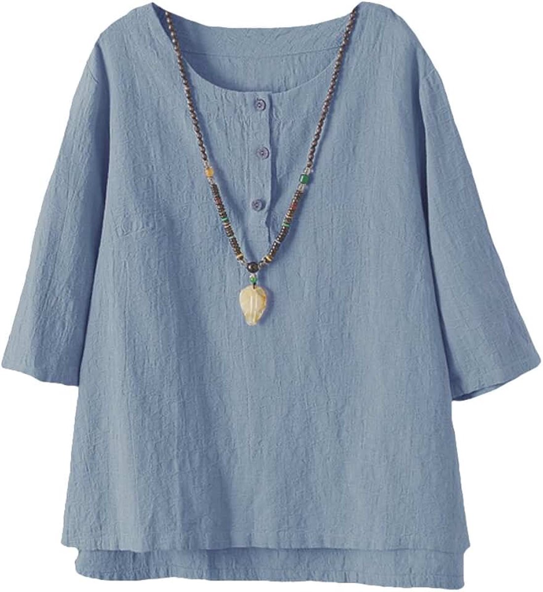 Dames Nieuw Katoen Linnen Tuniek T-Shirt Jacquard Bovenkant