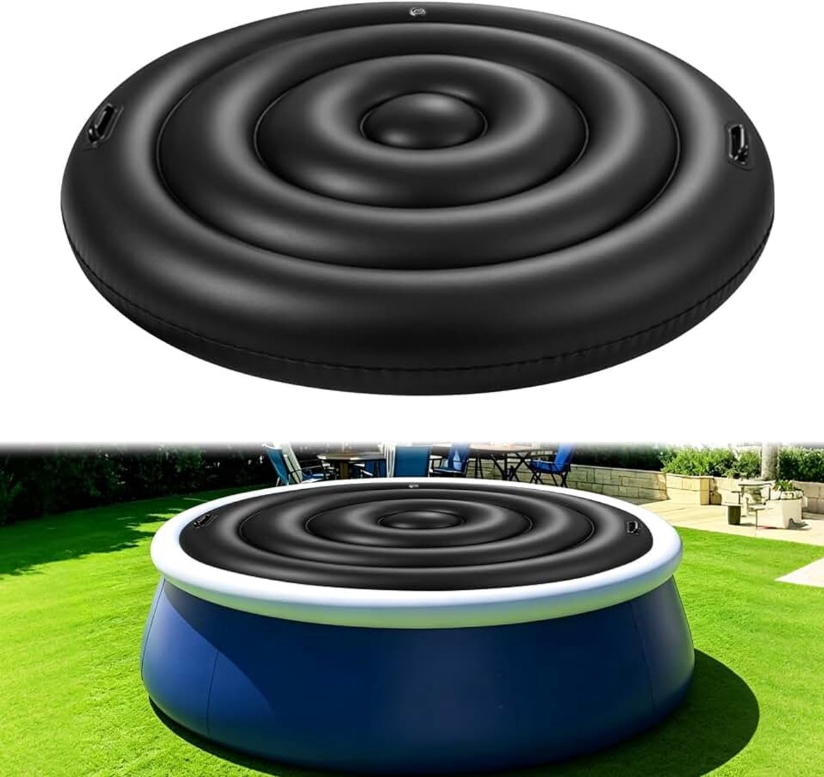 145 cm opblaasbare whirlpool-afdekking, ronde whirlpoolafdekking met dubbele handgrepen, winddicht en regendicht, snel opblazen en leegmaken, whirl-zwembaddeksel voor buitenbadkuipen en zwembad
