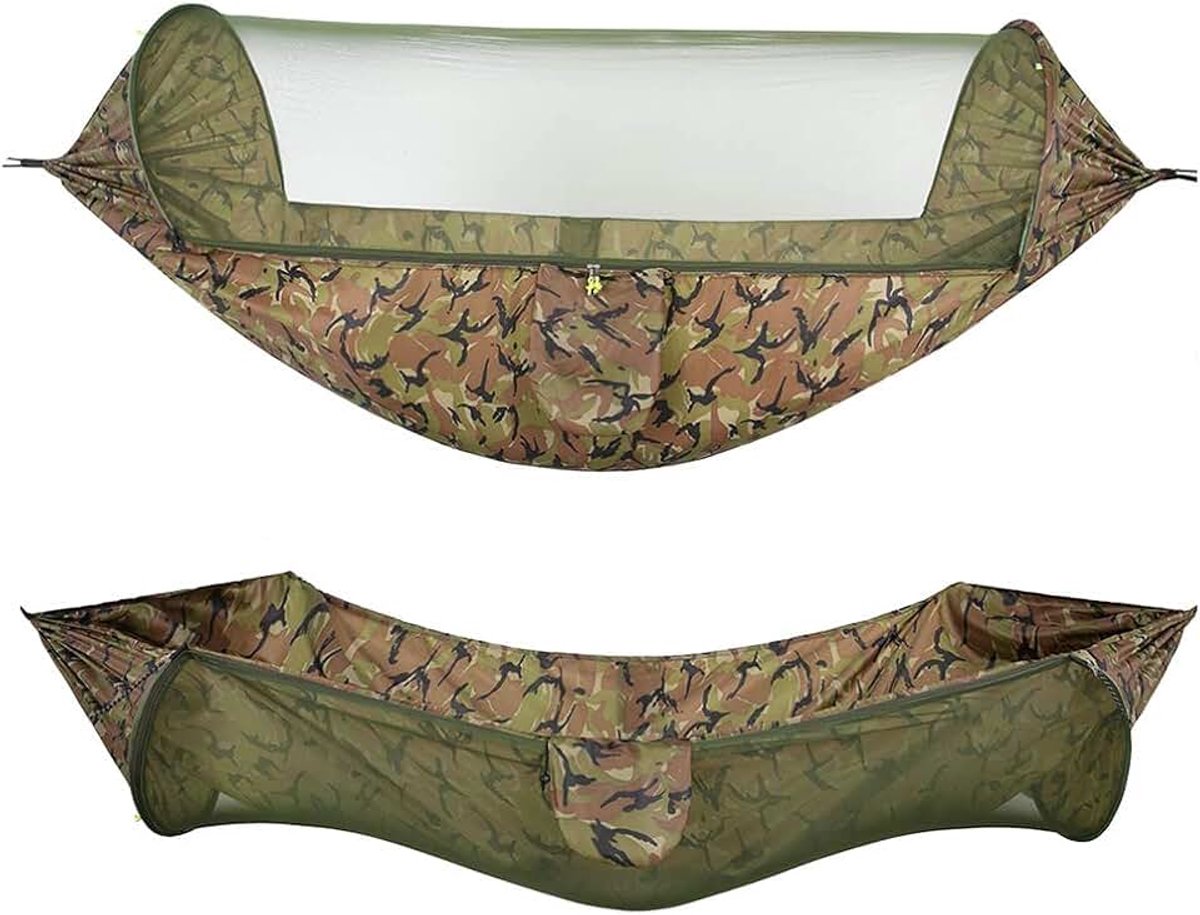 Quick-Opening Hangmat Met Muskietennetten, Camping Hangmat Lichtgewicht Double Hangmat, Draagbare Reizen Hangmat Voor Indoor, Outdoor, Wandeltocht Maken, Kamperen,Camouflage