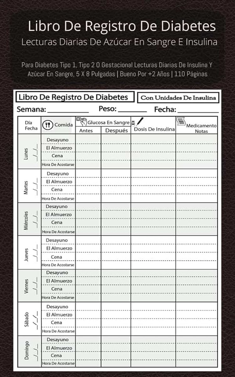 Libro De Registro De Diabetes: Lecturas Diarias De Azúcar En Sangre E Insulina: Para Diabetes Tipo 1, Tipo 2 O Gestacional Lecturas Diarias De ... 8 Pulgadas | Bueno Por +2 Años | 110 Páginas