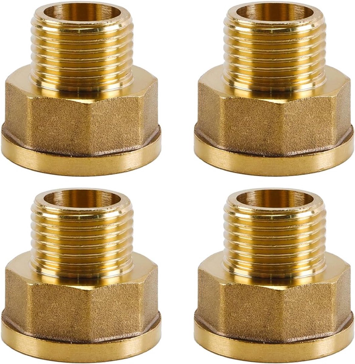 3 stuks messing buisverloopstukken van G1/2 inch buitendraad naar G3/4 inch binnendraad, voor loodgieterswerk en watertoevoersystemen