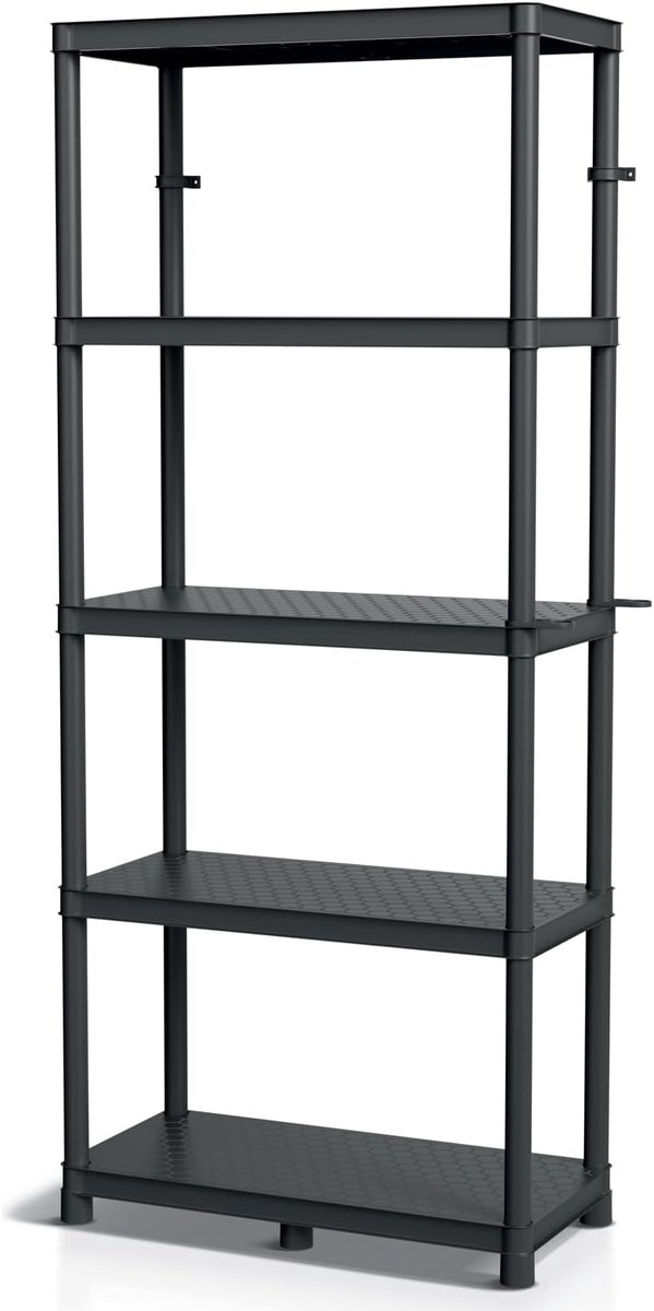 Verkstadshylla Stackaro solid van kunststof – stelsysteem voor planken, wandmontage, modulair rek voor werkplaats en garage (74 x 36 x 172,5 cm)