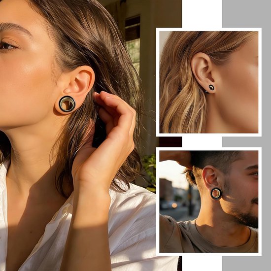 Tunnel hout 8 mm - 22 mm roestvrij staal goud oortunnel set plug piercing sieraden vrouwen mannen 2 stuks — afbeelding 5