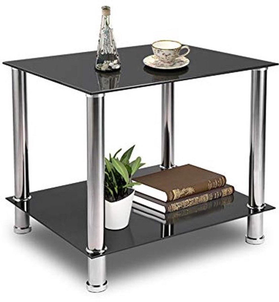 Moderne Glazen Salontafel met Chromen Poten - Multifunctionele Bijzettafel voor Woonkamer en Balkon