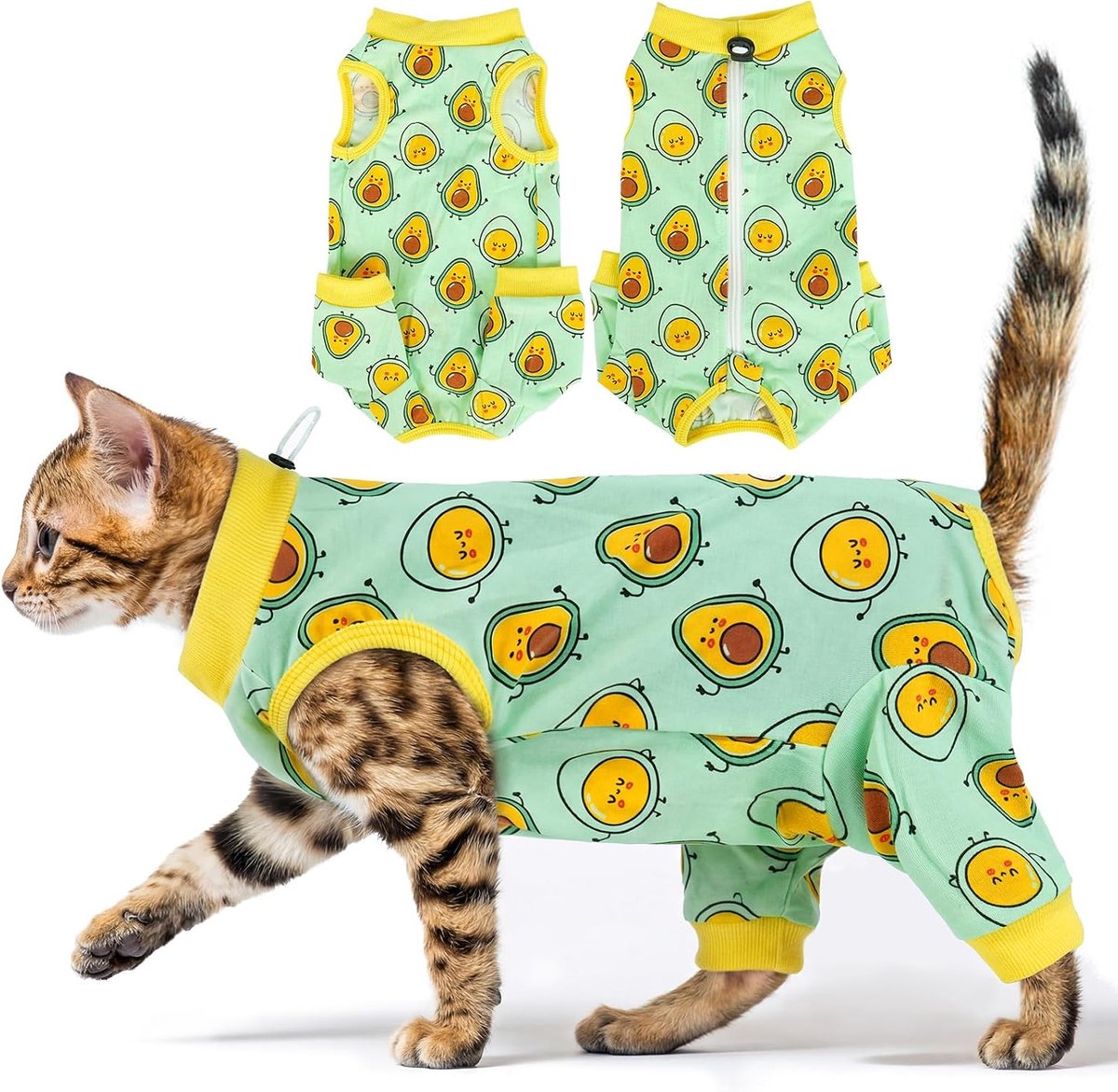 Herstelpak voor katten met achterpoten, ademende onesie na operatie voor buikwonden, anti-likkende chirurgische pyjama voor huisdieren - E-kraag alternatief voor vrouwelijke katten (groen, M)