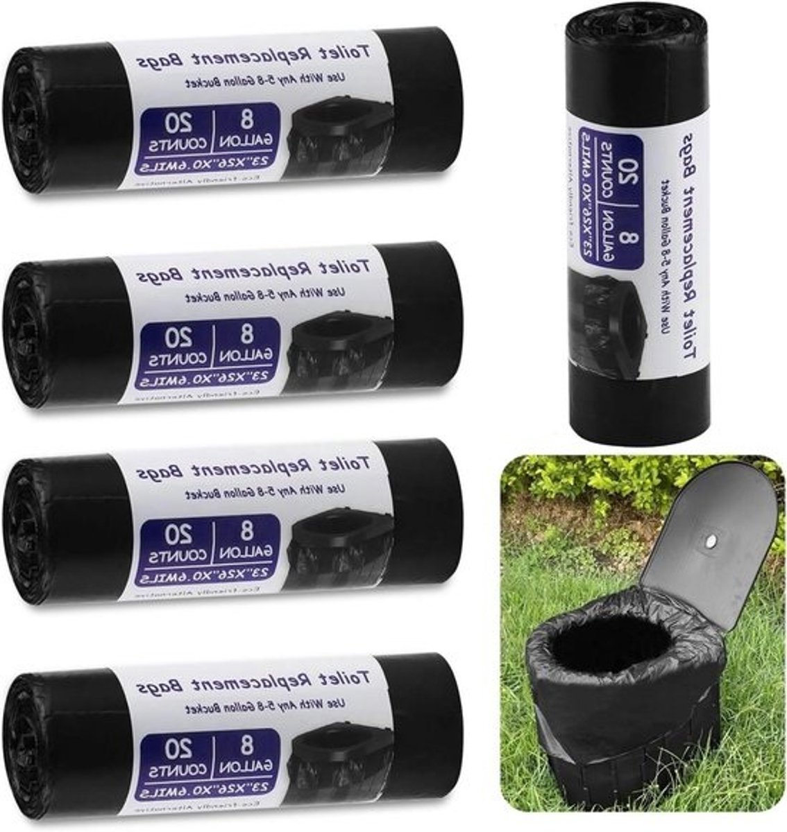 Toiletzakken - biologisch afbreekbaar - 30 liter - zwart - 100 stuks - voor campingtoilet en composttoilet