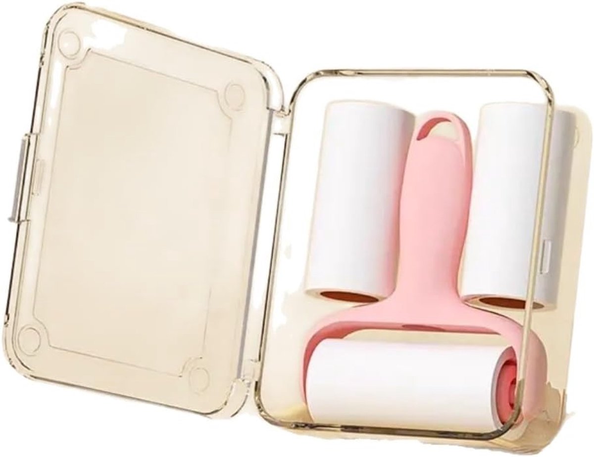 Mini haarverpakker met handvat, draagbaar, voor het verwijderen van het haar van huisdieren, geschikt voor kleding en meubels, roze kleefroller met 2 vervangende kernen en verpakkingsdoos (roze)