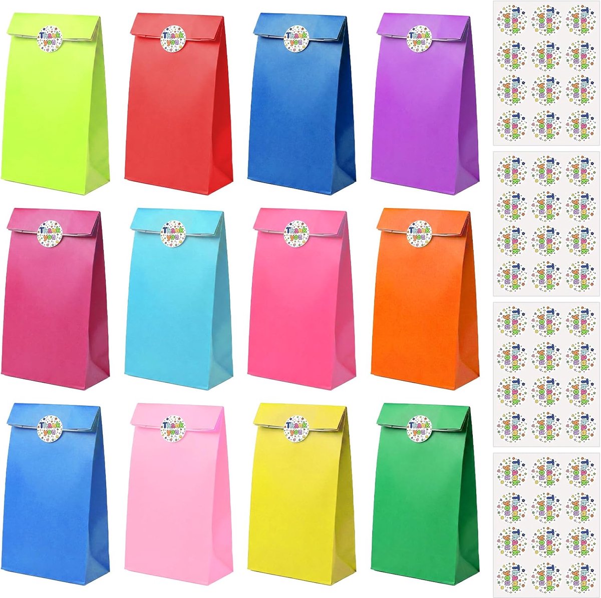 48 stuks kleurrijke kraftpapieren zakken, kleine cadeauzakjes met stickers, voor cadeauverpakkingen, doe-het-zelf, bruiloft, Kerstmis en paasfeesten (48 stuks)