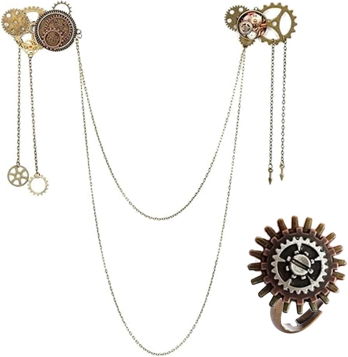 1 Stuk Steampunk Broche, 1 Stuk Retro Tandwiel Ring, Stoom Tandwiel Broche, Mechanische Ring, Dames Gotische Sieraden.